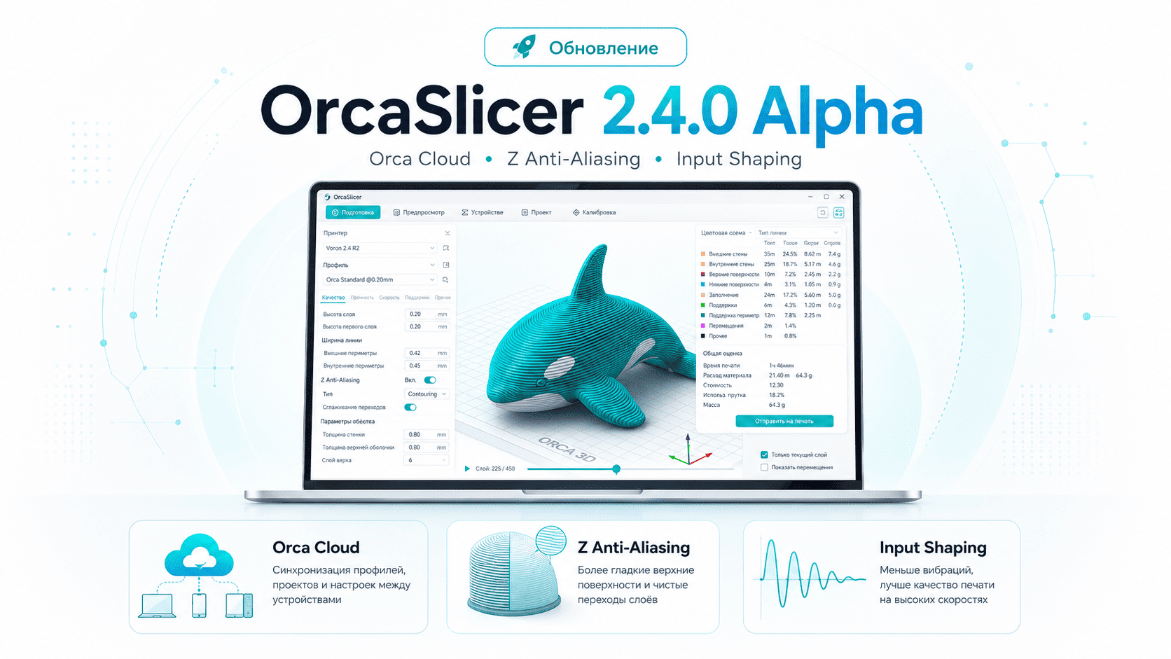 Вышел OrcaSlicer 2.4.0 Alpha: Orca Cloud, сглаживание верхних поверхностей и новые настройки печати